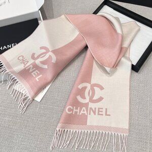 CHANEL Pink and White Soft Scarf